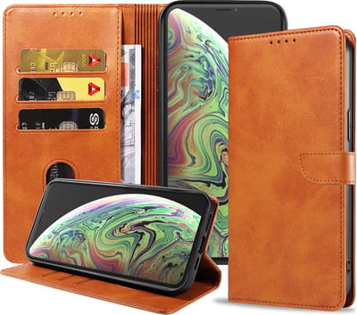 Geschikt voor iPhone Xs Max Telefoonhoesje Kunstleer met Magnetisch lipje en Pasjeshouder Book Case met Klepje - Bruin - Smartphonica geschikt voor iPhone Xs Max