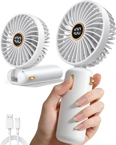 Handventilator Opvouwbaar - Oplaadbaar met LED Display - 5 Snelheden - Draagbaar - Wit