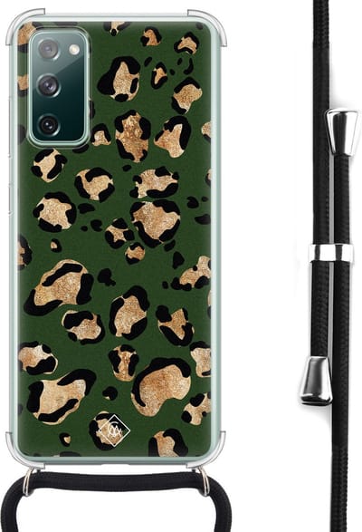 Casimoda® hoesje met koord - Geschikt voor Samsung S20 FE - Luipaard Groen - Afneembaar koord - Siliconen/TPU - Groen