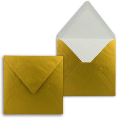 Vierkante enveloppen - Gouden kaarten - Uitnodigingen versturen - Zijden binnenvoering - 16 x 16 cm - Goud metallic