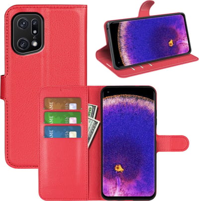 MobyDefend Hoesje - Geschikt voor Oppo Find X5 Pro - Kunstleren Wallet Book Case (Sluiting Voorkant) - Rood