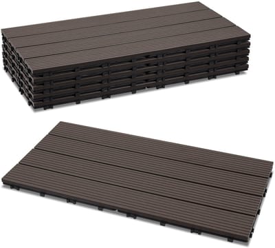 Set van 24 WPC-terrastegels, 4 latten, 30 × 60 cm, voor tuin- en balkonvloeren, kliksysteem, koffiebruin