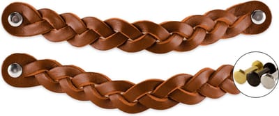 Leren handgrepen - Cognac - 2 stuks - Gevlochten - 20 x 2,5 cm - incl. 3 kleuren schroeven - Handgrepen leer - Leren meubelgreep - Leren handvaten kast - Leren lus - Handgreep kast leer - Leren greepjes - Handvat leer - Leren deurgreep
