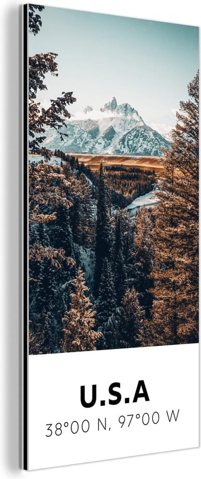 Wanddecoratie Metaal - Aluminium Schilderij Industrieel - Amerika - Bergen - Bomen - 80x160 cm - Dibond - Foto op aluminium - Industriële muurdecoratie - Voor de woonkamer/slaapkamer
