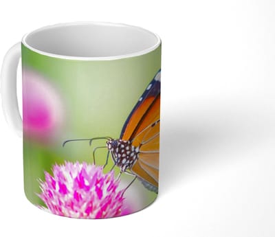 Mok - Koffiemok - Insecten - Vlinders - Bloemen - Mokken - 350 ML - Beker - Koffiemokken - Theemok