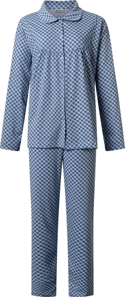 Lunatex - klassieke dames pyjama 124158 met kraag - blauw - maat XXL