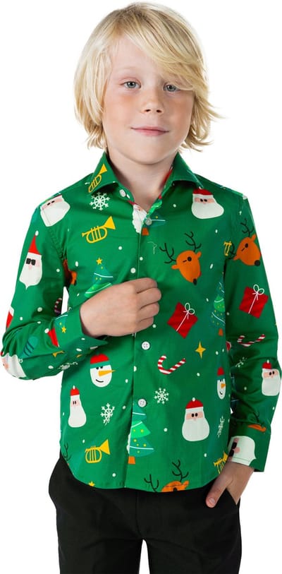 OppoSuits Shirt Festivity Green Kids - Kids Overhemd - Kerstshirt - Groen - Maat 92/98