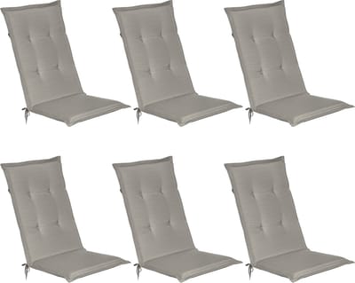 Beautissu Loft HL Set 6 x Tuinkussens Hoge Rug- 120 x 50 cm - Licht Grijs Kussen - Zitkussen UV- Lichtecht Tuinstoelkussen