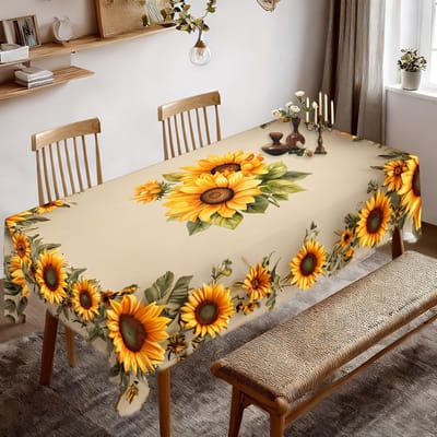 1 stuk Gele Zonnebloem Print Tafelkleed | Polyester, Kantrand Ontwerp, Geschikt voor Binnen- en Buitendecor 145X180cm