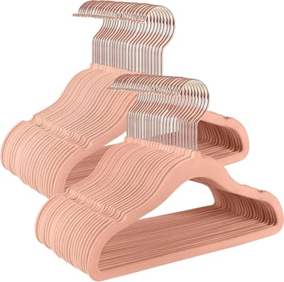 Famanu - Set van 50 kinderkledinghangers van fluweel met roségouden haak – Roze
