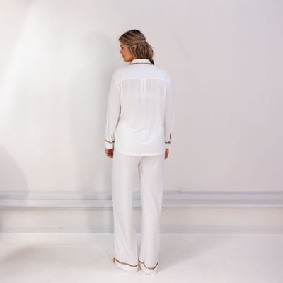 Coco & Cici - TENCEL Pyjama Set Lang Dames Off White - XL