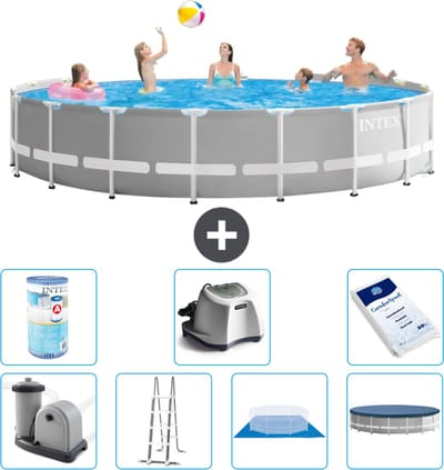 Intex Rond Prism Frame Zwembad - 548 x 122 cm - Grijs - Inclusief Pomp - Ladder - Grondzeil - Afdekzeil Filter - Zoutwatersysteem - Zwembadzout