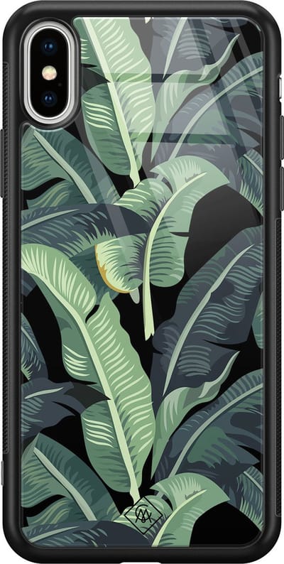 Casimoda® hoesje - Geschikt voor iPhone Xs Max - Palmbladeren Bali - Luxe Hard Case Zwart - Backcover telefoonhoesje - Multi