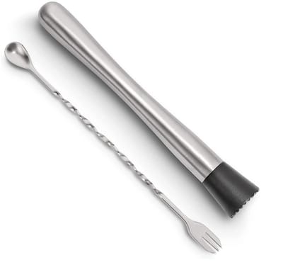Dailygoods - Dailygoody - Cocktailmuddler Set - Roestvrijstalen Menglepel - Perfect voor Mojito's - Zilver - Home Bar Tool - Maak de beste cocktails - Geschikt voo