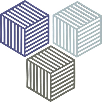 Zone Denmark Pannenonderzetter Hexagon Set – Onderzetters Pannen – Hittebestendig tot 250°C – Vaatwasserbestendig – Siliconen – 16 x 14 x 0,9 cm – Indigo/Fog/Olive Taupe – 3 stuks
