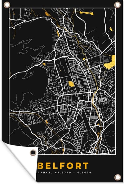 Muurdecoratie Plattegrond - Kaart - Belfort - Frankrijk - Stadskaart - 120x180 cm - Tuinposter - Tuindoek