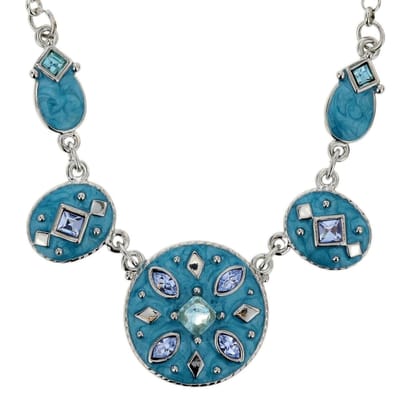 Behave - Zilverkleur ketting met blauwe hangers - Boho statement stijl