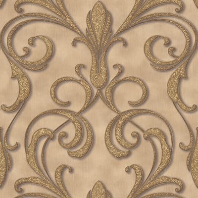Barok behang Profhome 958921-GU vliesbehang licht gestructureerd in barok stijl mat bruin goud beige 7,035 m2