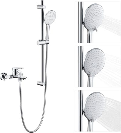 Auralum Max Auralum Badkraan met Doucheset - 2 Functies - Messing - Verstelbare Glijstang 70 cm - Handdouche 3 Standen - 150 cm RVS Doucheslang - Wandmontage - Chroom