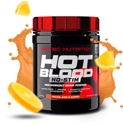 Scitec Nutrition® - Hot Blood No-Stim (375 gram - Orange Juice) - Sinaasappel - 30 doseringen - pre workout zonder caffeine - poeder - pre-workout