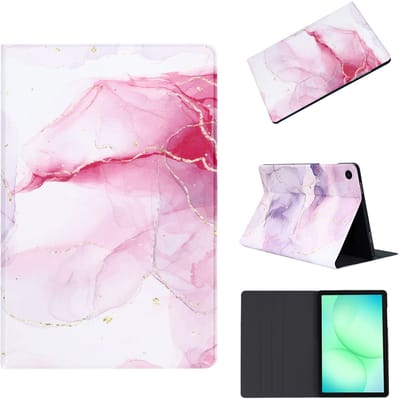 Casemania Hoes Geschikt voor Samsung Galaxy Tab A11 Plus - Marmer Roze - Luxe Print Tablet Cover met Ingebouwde Standaard - Book Case Geschikt voor Samsung Tab A11+ (11 inch) met Volledige Bescherming