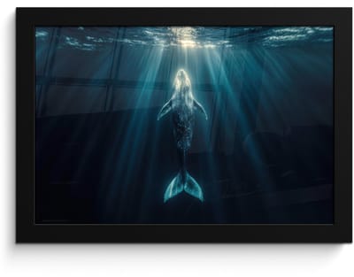 Poster in lijst - Fotolijst 30x20 cm - Posters - Walvis - Water - Zonnestralen - Blauw - Posterlijst zwart - Decoratie - Wanddecoratie woonkamer - Muurdecoratie slaapkamer