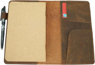 Distressed leren notitieboekhoes voor Field Notes - zwart, 4.7" x 7.5", spiral notitieboek, 56-weken planner, gaming journal en 5E karakternotities