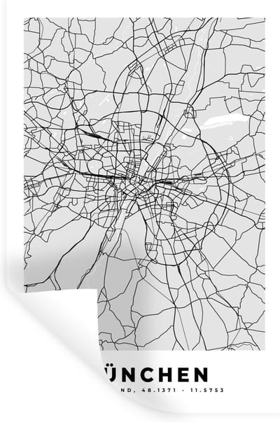 Muurstickers - Sticker Folie - Plattegrond - München - Kaart - Stadskaart - Duitsland - 20x30 cm - Plakfolie - Muurstickers Kinderkamer - Zelfklevend Behang - Zelfklevend behangpapier - Stickerfolie
