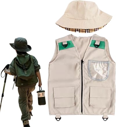 Kinderen Visvest - Kampeeroutfit met hoed - Buiten spelen - Compleet met hoed - 40 x 48 cm - Groen