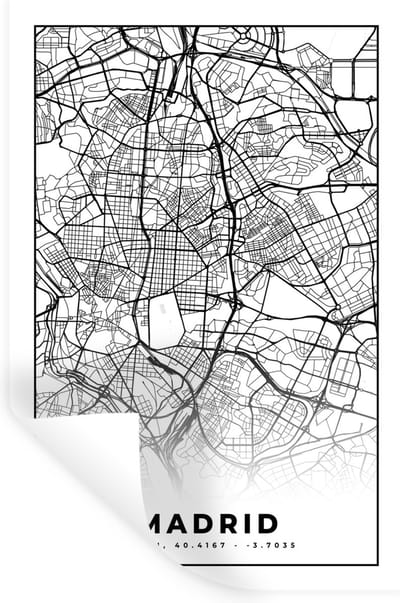 Muurstickers - Sticker Folie - Madrid - Zwart Wit - Stadskaart - Plattegrond - Kaart - 20x30 cm - Plakfolie - Muurstickers Kinderkamer - Zelfklevend Behang - Zelfklevend behangpapier - Stickerfolie