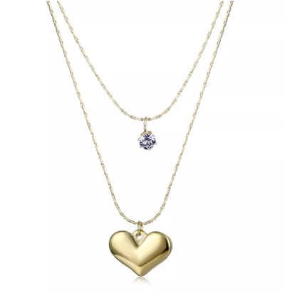 ASTRADAVI 18K Vergulde Sieraden - Collier - Dubbellaags Ketting met Bedels - Hart & Krystal Charms - Cadeau Idee