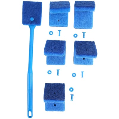 Brosse de nettoyage pour aquarium, manche long, double face, éponge pour aquarium, récureur d'algues avec trous de suspension bleu