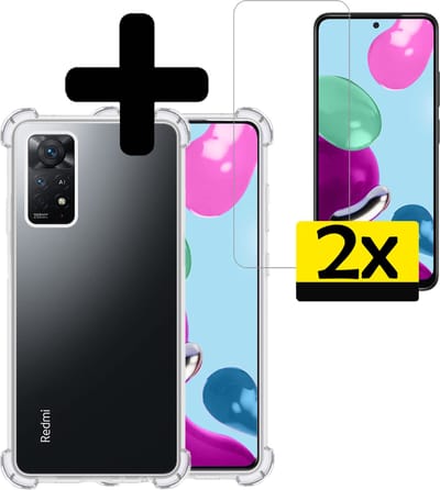 Hoesje - Met Screenprotector - 2 Stuks - Geschikt voor Xiaomi Redmi Note 11s - Sterk & Shockproof - Siliconen Case - Back Cover - Telefoon Hoes - Shock Proof - Telefoonhoesjes - Transparant