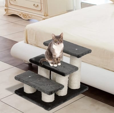 HAUSS SPOLE Dierentrap – 3 Treden 45 x 35 x 34 cm – Zachte Pluche Bekleding – Donkergrijs – Voor Katten En Honden – Antislip
