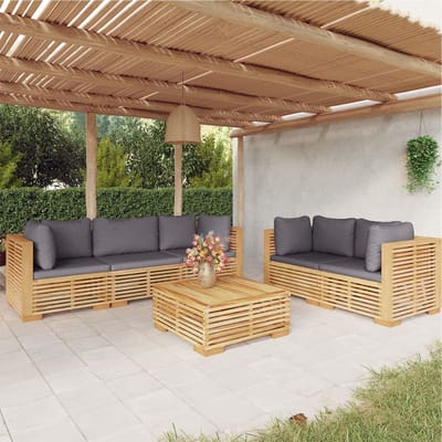 vidaXL - 6-delige - Loungeset - met - kussens - massief - teakhout