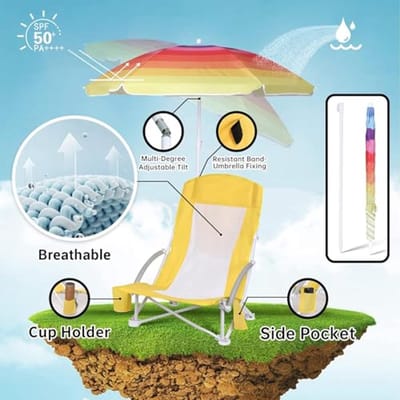 Draagbare Strandstoel met Hoge Rug en Parasol - Lichtgewicht Campingstoel voor Outdoor Activiteiten