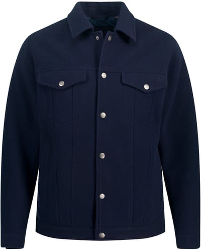 JP 1880 - Heren - Jas truckerstijl wol-look drukknopen klepzakken - Navy blauw - Maat 7XL
