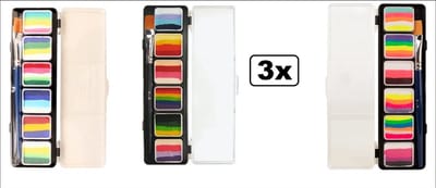 3x Splitcake palet met penseel assortie - Grime schmink split cake thema feest party verjaardag kids