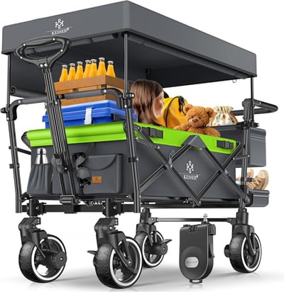 Opvouwbare Bolderkar met Dak en Remmen - Multifunctionele Handwagen voor Kinderen en Transport