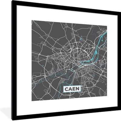 Fotolijst incl. Poster - Caen - Frankrijk - Plattegrond - Kaart - Stadskaart - 40x40 cm - Posterlijst