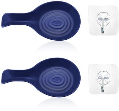 Dailygoods- Eetlepels Set van 2 - Zelfklevende Haken - Keukengerei - Donkerblauw - Ruimtebesparend - Geschikt voor hoge temperaturen