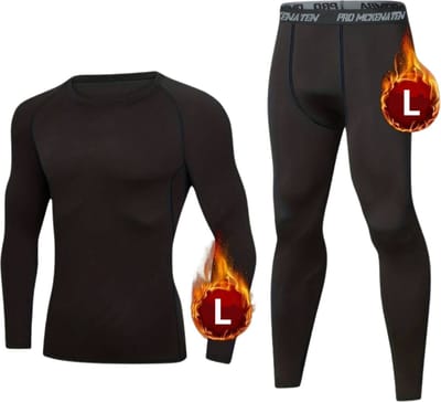 Bovista Thermokleding - Thermo - Thermoshirt - Thermobroek - Beenverwarmers - Heren - Fleece - Set - Broek + Shirt - Zwart - Maat L