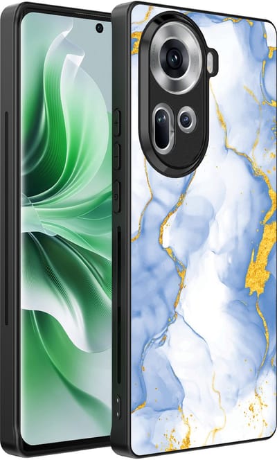 Smartphonica Telefoonhoesje Geschikt voor Oppo Reno 11 met Lichtblauw Goud Marmer Opdruk - TPU Backcover Case Lightblue Gold Marble Design geschikt voor Oppo Reno 11