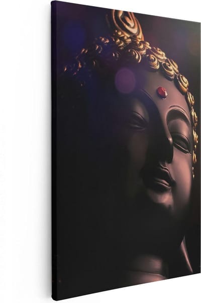 Artaza Canvas Schilderij Boeddha Beeld - 20x30 cm - Klein - Wanddecoratie Woonkamer - Muurdecoratie Spiritueel - Kamer Accessoires