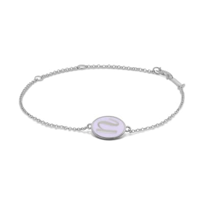 New Bling 9LA-20060-N Zilveren Armbandje met Letter - N - Ovaal - 12x8,6mm - Lila - 16+2+3cm - Rhodium - Zilver