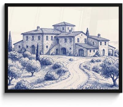 Poster in lijst - Fotolijst 80x60 cm - Posters - Rustiek - Landgoed - Blauw - Posterlijst zwart - Decoratie - Wanddecoratie woonkamer - Muurdecoratie slaapkamer