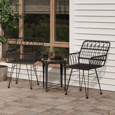 vidaXL - Tuinstoelen - 2 - st - met - armleuning - 56x64x80 - cm - PE-rattan - zwart