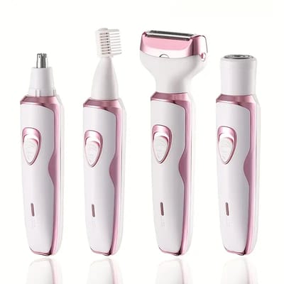 Oplaadbare 4-in-1 Miguan Scheerapparaat voor Dames – Precisietrimmer, Neustrimmer, Baard/Wenkbrauwtrimmer + Full Body Shaver – Pijnloze Ontharing – USB-Oplaadbare Dames Trimmer – Voor een complete en perfecte Lichaamshaar verzorging - Kleur Wit/Roze