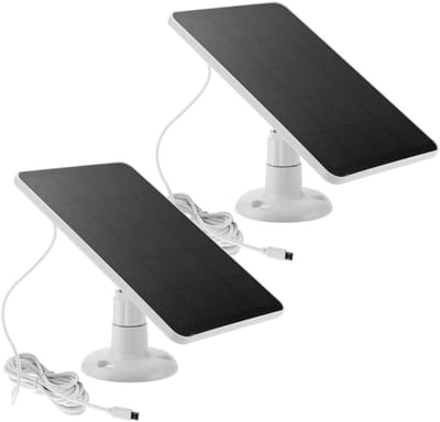 2 Pack Zonnepaneel voor Camera - 5W Camera Zonnepaneel Compatibel met Spotlight Cam Batterij en Stick Up Cam Batterij - IP65 Waterdicht - 3m Kabel - 360° Verstelbare Houder