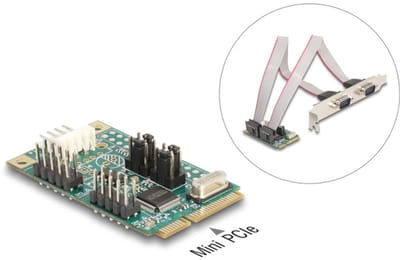 Delock Mini PCIe I/O PCIe full size 2 x Serial RS-232 with voltage supply 5 V / 12 V